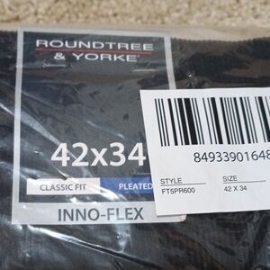 NWT Roundtree & Yorke Inno-Flex Pleated Cordory Pants in Black, Big And Tall
